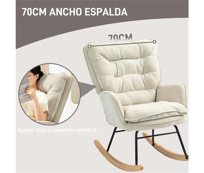 Silla Mecedora Chenilla, Espuma HOMCOM, hogar - sofás y butacas Crudo