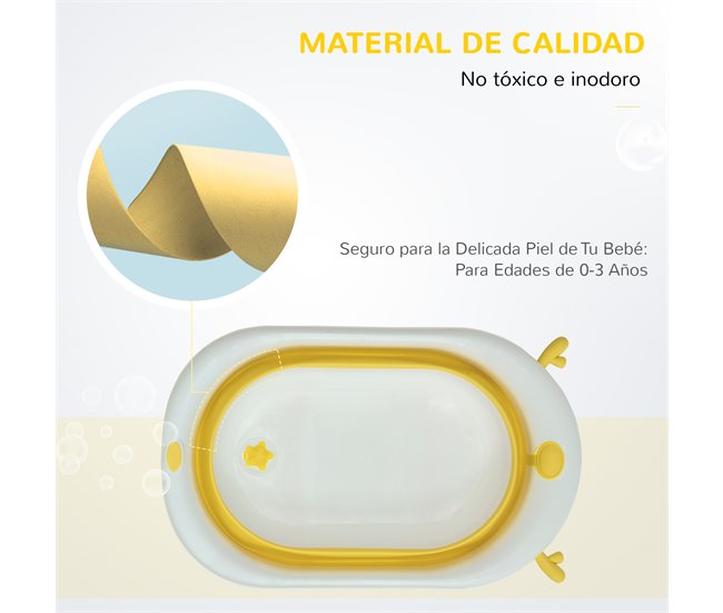 Bañera para Bebé Plegable PP, TPE HOMCOM Amarillo