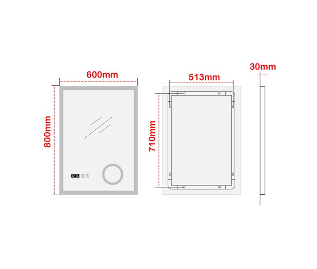 Espejo de pared con LED Lizzano para baño IP65 con antivaho lupa 60x3 Blanco