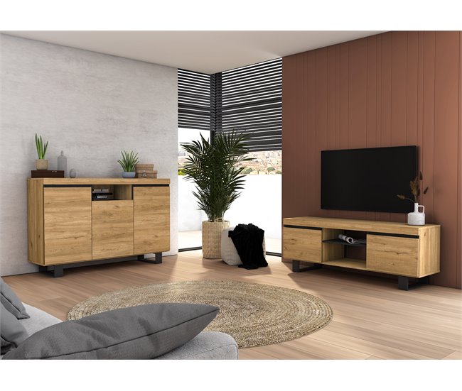 Set Naturale con patas Buffet-Mueble tv 140cm Roble/Negro Marron
