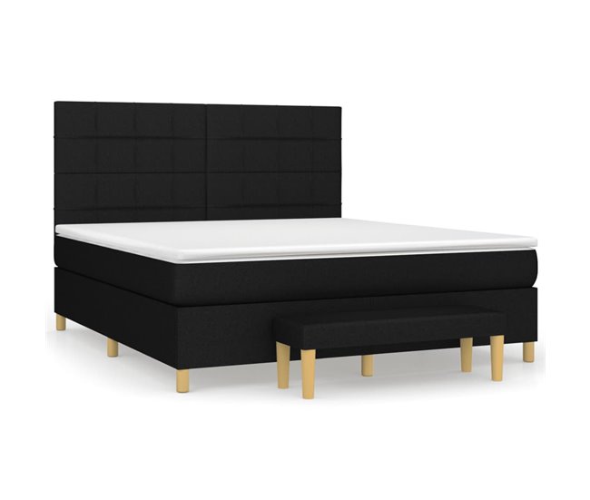 Conforama Cama box spring con colchón tela negro 180x200 cm Bloques con cuadros