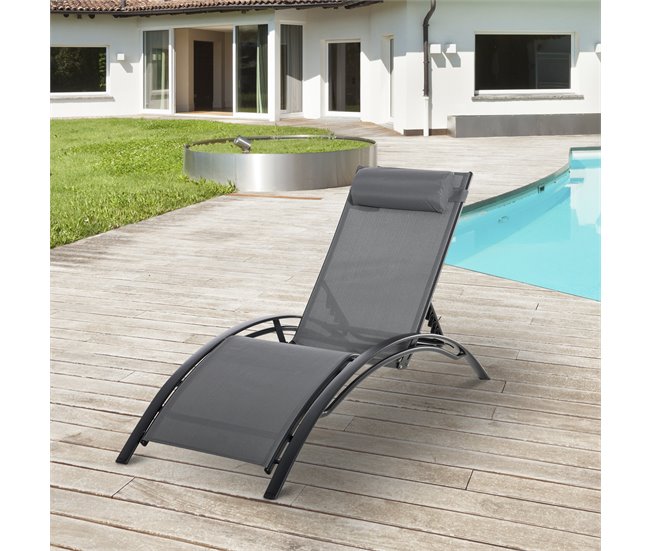 Tumbona Reclinable Aluminio, Texteline Outsunny Gris