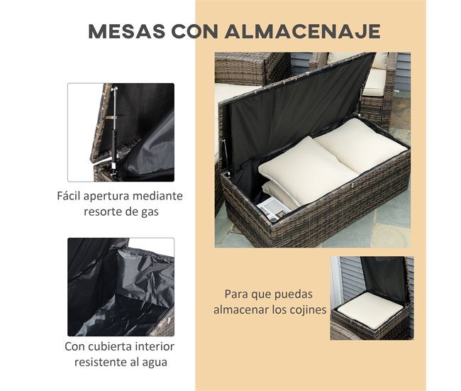 Conjunto de Muebles de Ratán Metal, Ratán PE, Poliéster Outsunny Crudo