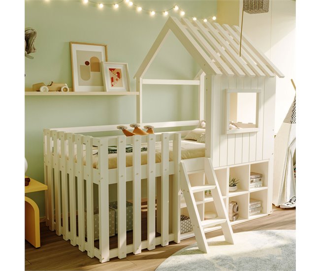 Cama alta para niños 95x204 Blanco