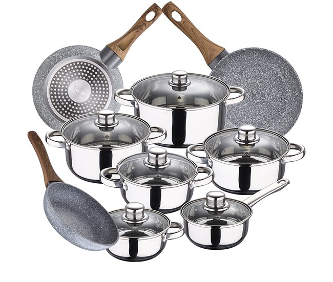 Bateria de cocina 12 piezas con juego de sartenes Multicolor