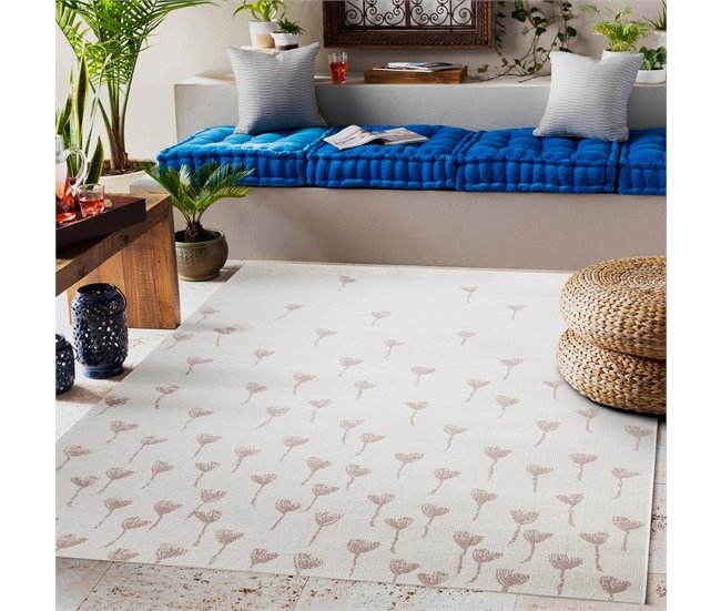 Alfombra de cuerda sisal FLAT Flores 140x200 Crema
