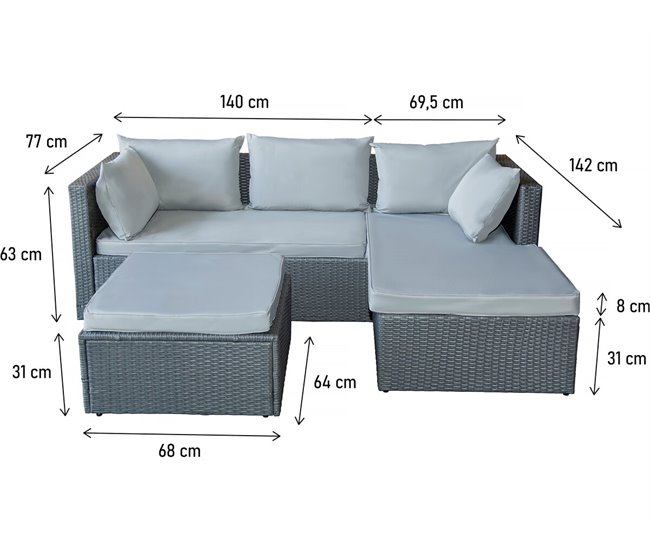 Muebles de jardín bajos en resina tejida Gris