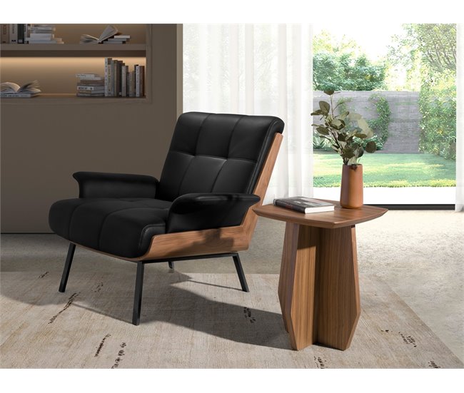 ANGEL CERDA Sillón polipiel negro Negro/ Madera