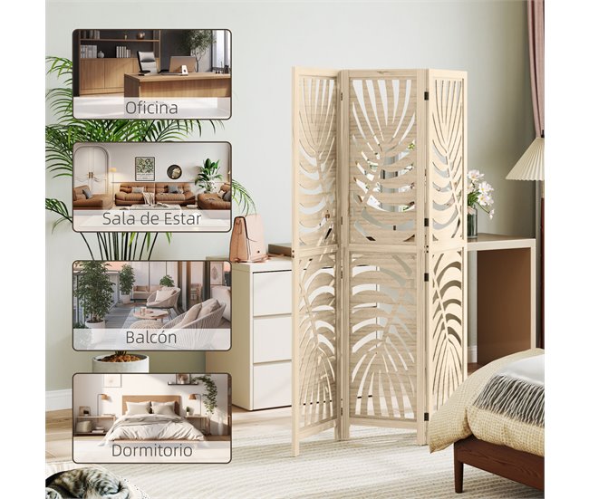 Biombo Madera de Paulownia HOMCOM, hogar - decoración Marron