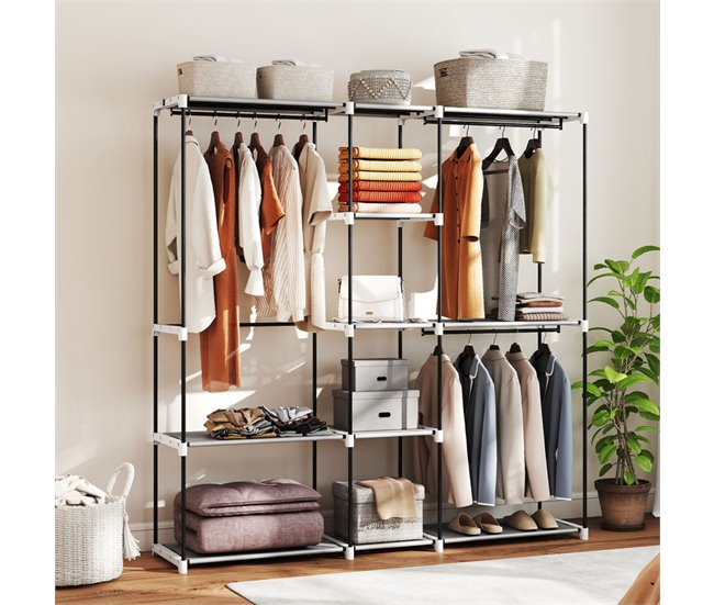 Armario Ropa Portátil Metal, Tela no Tejida HOMCOM Gris