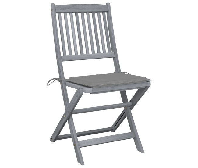 4 Sillas de jardín plegables de madera maciza con cojines Antracita