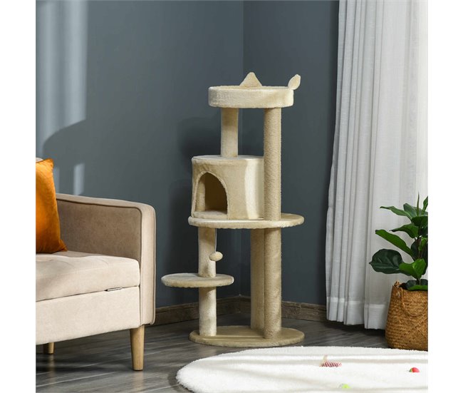 Árbol para Gatos Aglomerado de Madera, Felpa, Sisal PawHut Crema