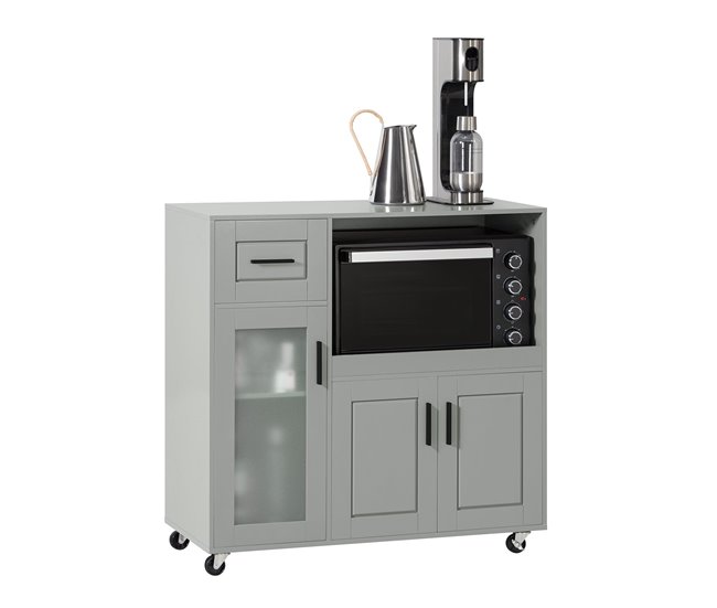 Aparador Cocina con Ruedas 3 Puertas y 1 cajón FSB78-HG SoBuy Gris Claro