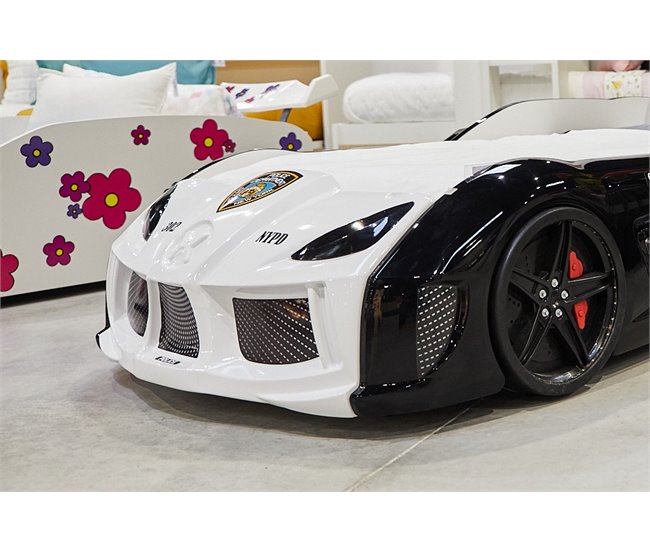 Cama coche 90x190cm POLICE con mando incluido Blanco/ Negro