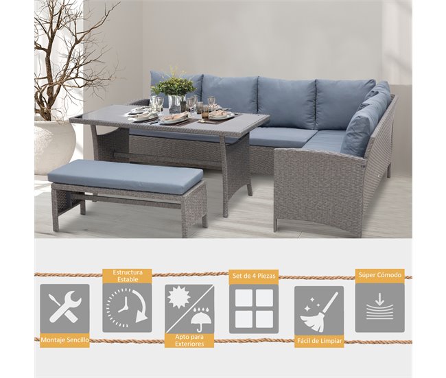 Conjunto 4 Piezas Muebles de Ratán Gris