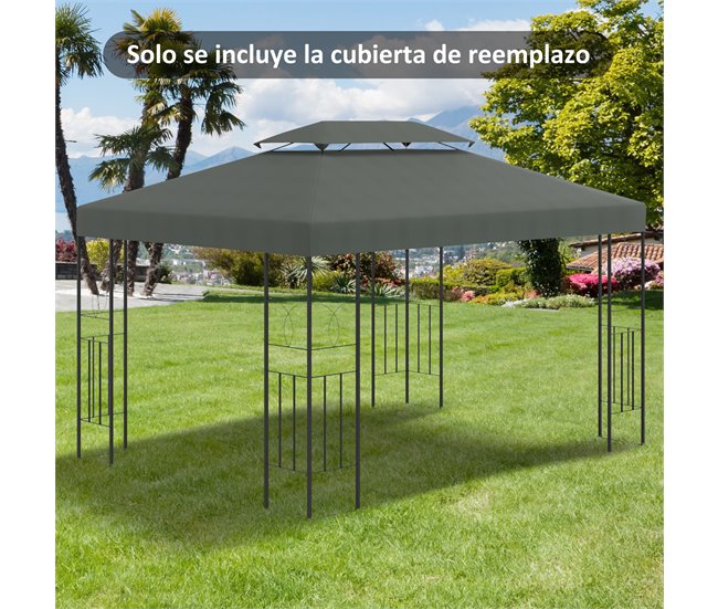 Techo de Repuesto para Cenador Poliéster Outsunny 400x300 Gris