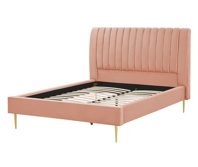 Beliani Cama con somier Terciopelo MARVILLE 162x225 Arena