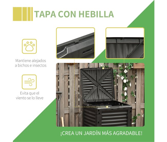 Compostador de Jardín PP Outsunny Negro