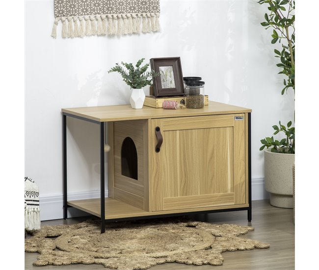 Arenero para Gatos Melamina de Madera, Acero PawHut Marron