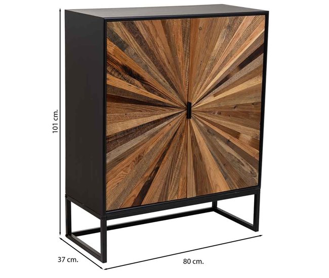 Armario de madera y metal de 2 puertas Negro