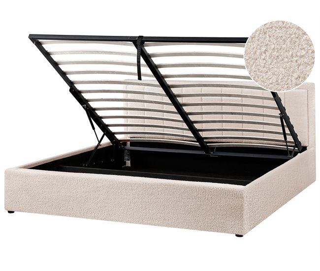 Beliani Cama con almacenaje Bouclé MONTLAUR 189x216 Beige
