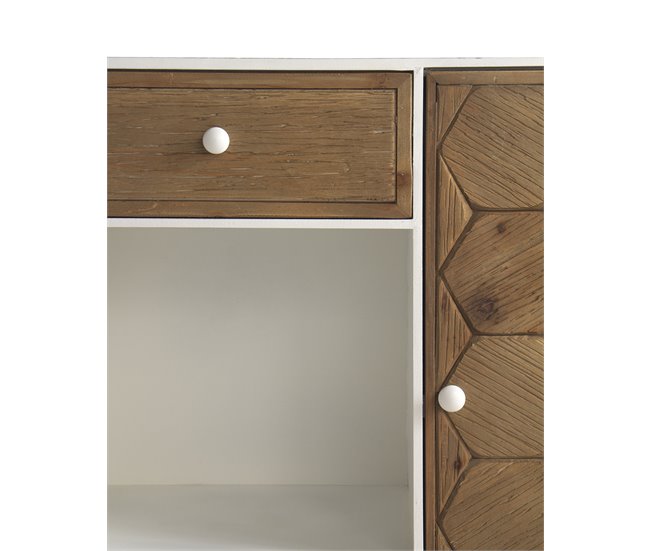 Aparador de madera de fresno 2 puertas y 3 cajones Natural/ Blanco