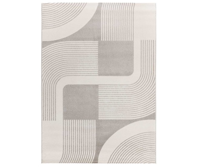 Alfombra geométrica con relieve FLORA - ATTICGO 133x190 Blanco/ Plateado