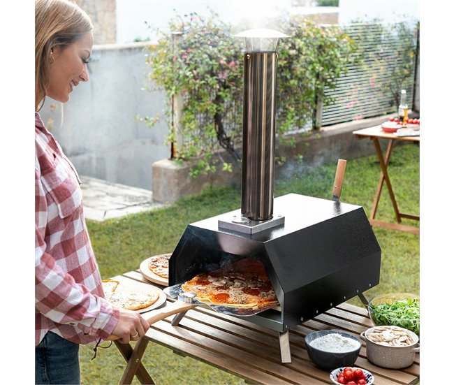 Horno para Pizza de Pellets con Accesorios Negro