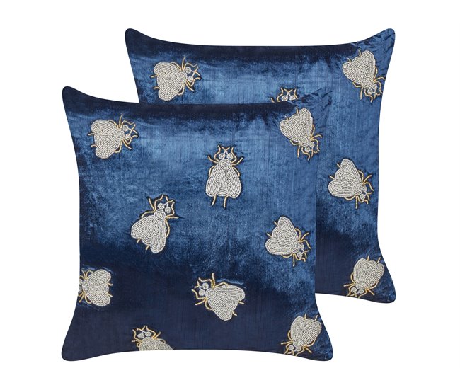 Beliani Cojín decorativo PENTAS Azul Marino