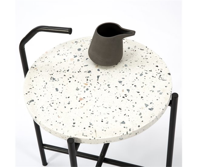 Mesa Auxiliar Redonda Yala, terrazo Blanco Blanco