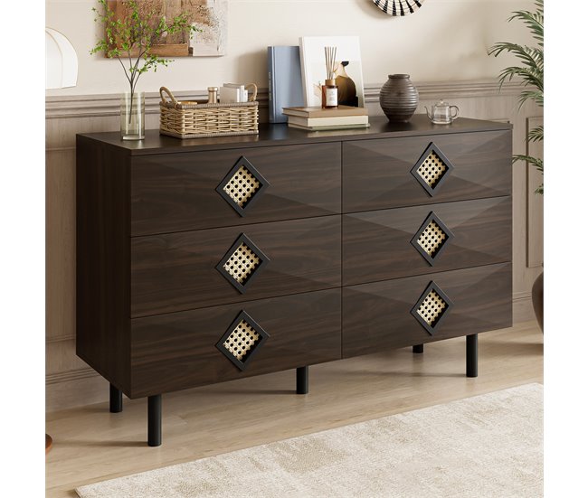 Cómoda doble con 6 cajónes Nogal