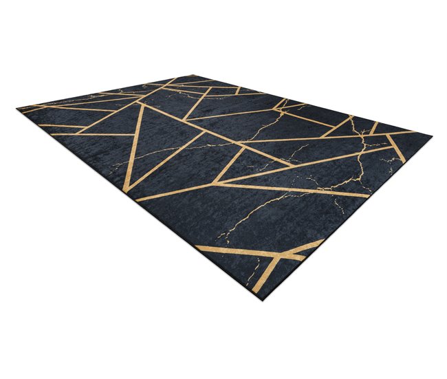 Alfombra lavable ANDRE 1222 Mármol Geométrico 80x150 Negro