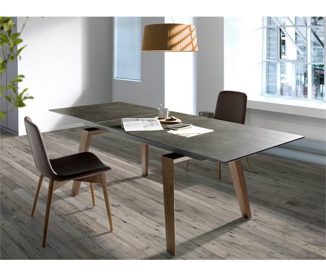 ANGEL CERDA Mesa comedor extensible mármol negro Nogal