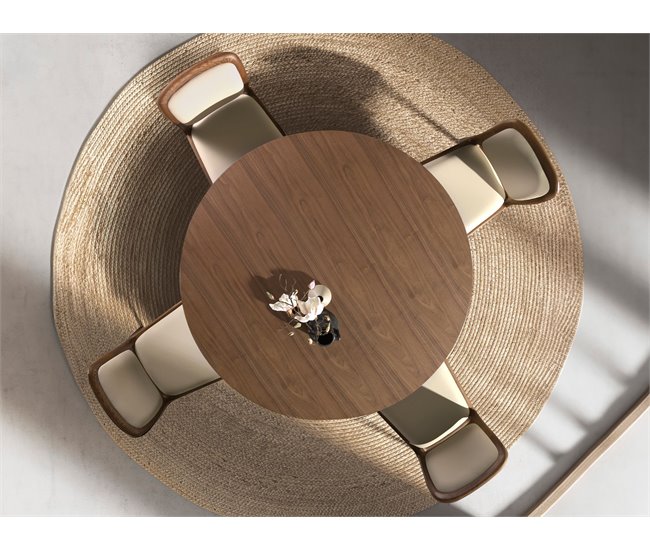 ANGEL CERDA Mesa comedor redonda y acero metalizado 140x140 Nogal