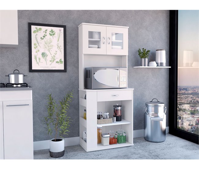Aparador Alacena de Cocina para Microondas Capienza, con 1 Cajón y Armario de 2 Puertas Blanco