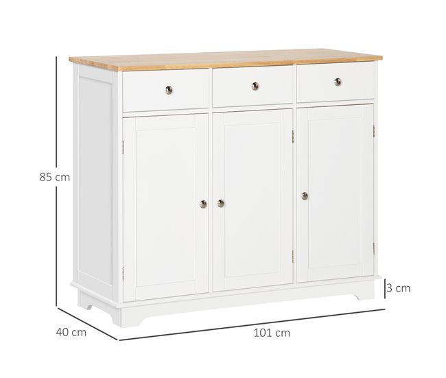 Aparador de Cocina MDF, Madera de Caucho HOMCOM 101 Blanco