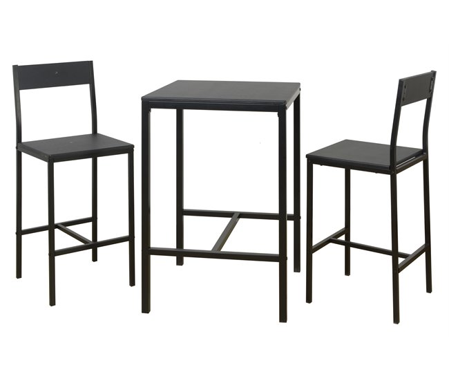 Conjunto de mesa alta con 2 taburetes JAMIE Negro