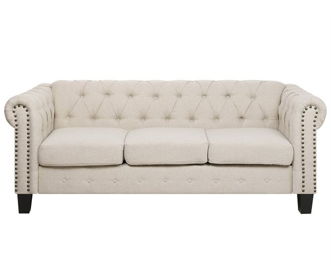 Beliani Sofá de 3 plazas Poliéster CHESTERFIELD Beige