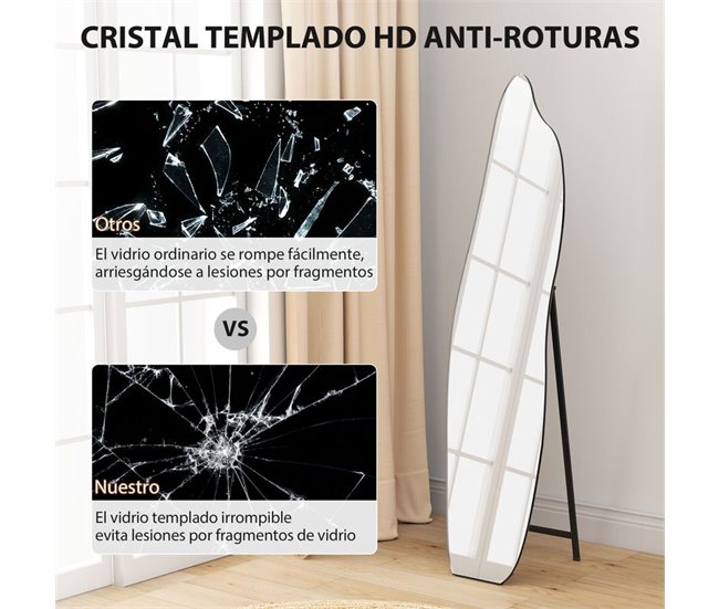 Espejo Cuerpo Entero Metal, Vidrio Templado HOMCOM Transparente