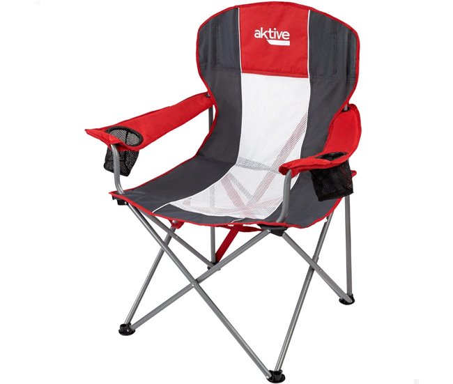 Silla plegable camping XL con posavasos Aktive Rojo