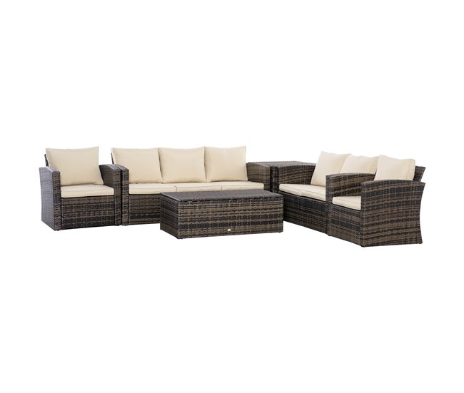 Conjunto de Muebles de Ratán Metal, Ratán PE, Poliéster Outsunny Crudo
