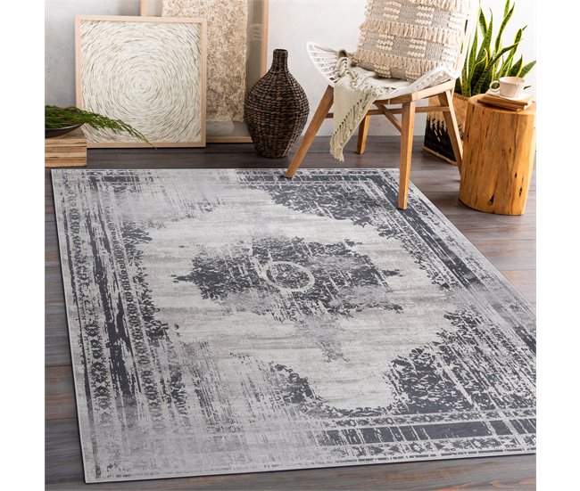 Alfombra lavable ANDRE 1187 Ornamento vintage 120x170 Gris