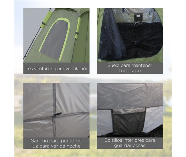 Tienda de Campaña Tafetán 210T, Fibra de Vidrio, Metal Outsunny Verde