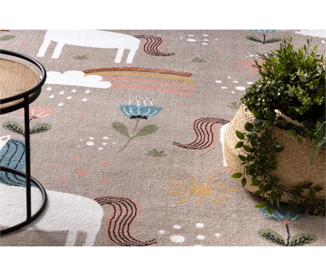 Alfombra FUN Sweety para niños unicornio arcoiris 140x190 Beige