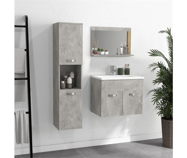 Conjunto de Muebles de Baño Melamina de Madera, Cerámica, Vidrio Gris