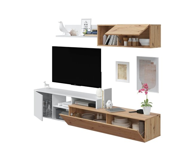 Mueble de salón Julia Blanco Artik (Blanco Mate) - Roble Nodi Roble Gris