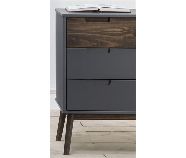 Cómoda 3 cajones NUSSA madera y gris Gris