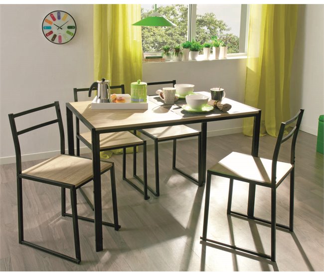 Conjunto de mesa y 4 sillas SIDNEY Negro/ Madera