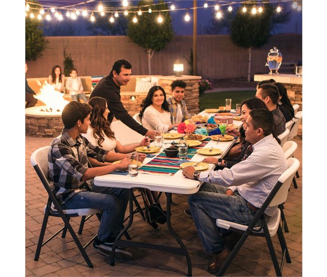 Mesa rectangular patas plegables blanco efecto granito LIFETIME 182 x 76 x 73,5 cm Blanco