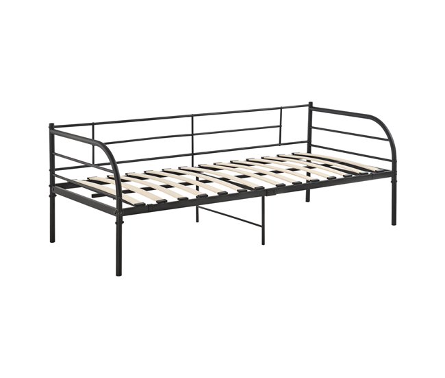 Cama Individual Falun Diván con reposacabezas Metal Negro